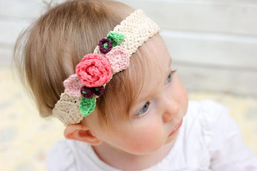 CROCHET HEADBANDS WITH 3 BOWS MIDDLE ONE WITH PEARL FLOWER AUS 