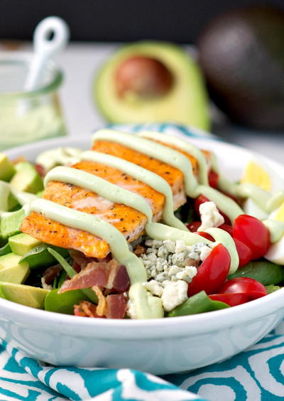 Salmon Cobb Salad with Light Avocado Dressing