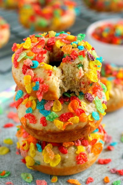 Baked Fruity Pebble Donuts