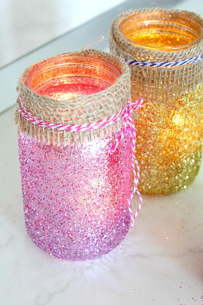 Glittery DIY Mason Jar Luminaries