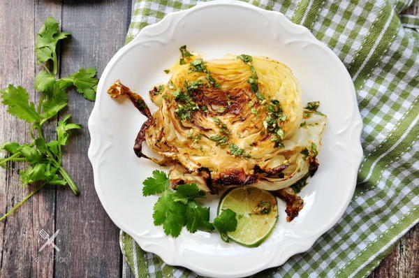 Roasted Cabbage Steaks with Spicy Lime and Cilantro Sauce