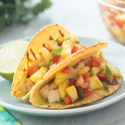 Hawaiian Chicken Tacos with Pineapple Salsa