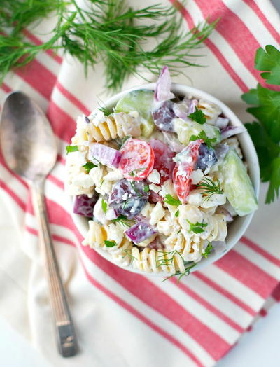 Light and Creamy Greek Pasta Salad