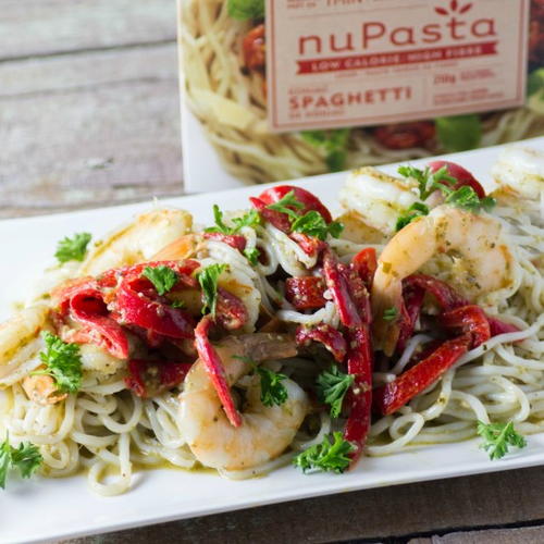 Shrimp and Pesto with Red Peppers