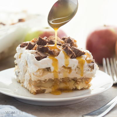 No Bake Snickers Apple Icebox Cake