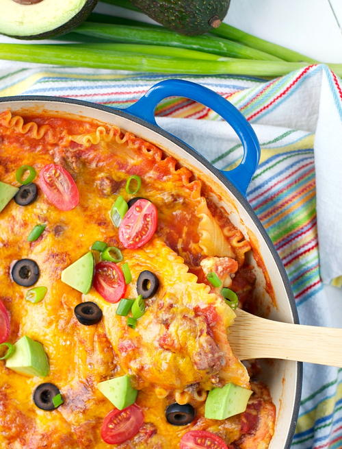 Skinny Mexican One Skillet Lasagna