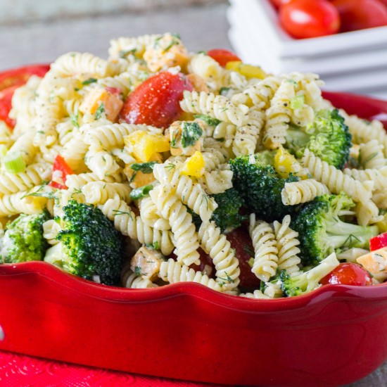 Best Three Cheese Ranch Pasta Salad