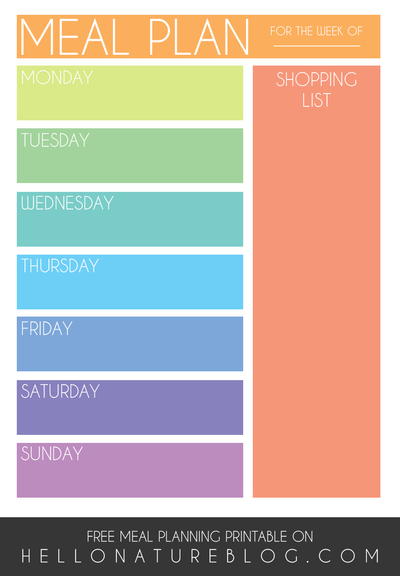 Colorful Printable Meal Plan