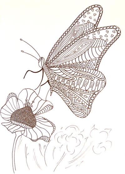 Hungry Butterfly Adult Coloring Page