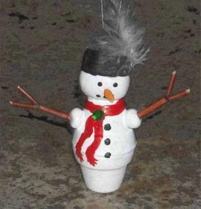 Baby Snowman Clay Pot Ornament