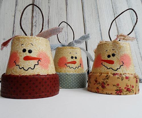 Vintage Clay Pot Snowman DIY Ornaments