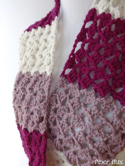 Striped Raspberry Crochet Infinity Scarf