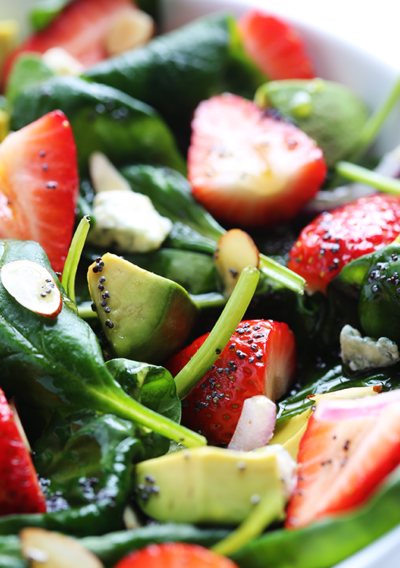 Avocado Strawberry Spinach Salad with Poppy Seed Dressing