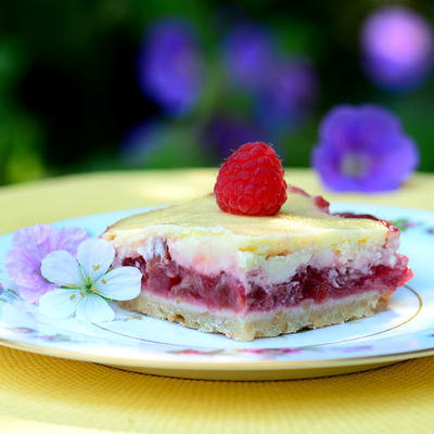 Summer's Finest Raspberry Rhubarb Cheesecake Bars