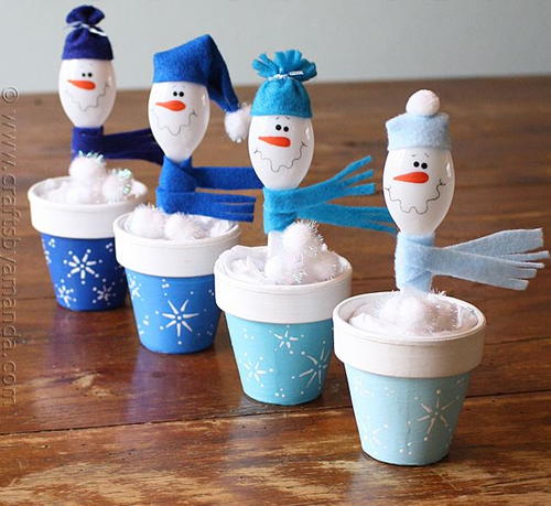 Plastic Spoon Snowman Pot Decoration