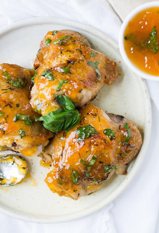 Sticky Apricot-Basil Chicken Thighs | FaveGlutenFreeRecipes.com