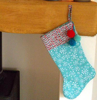 Snowflake and Pom Pom Christmas Stocking