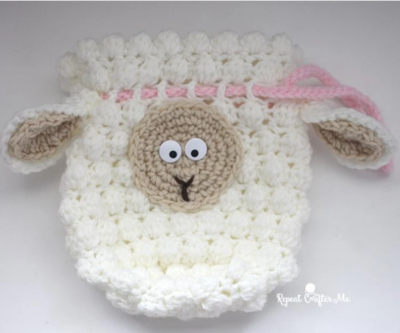 Fluffy Sheep Drawstring Crochet Bag Pattern