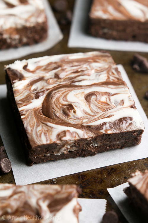 Fudgy Dark Chocolate Cheesecake Swirled Brownies