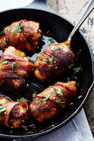 Sweet and Spicy Bacon Wrapped Chicken