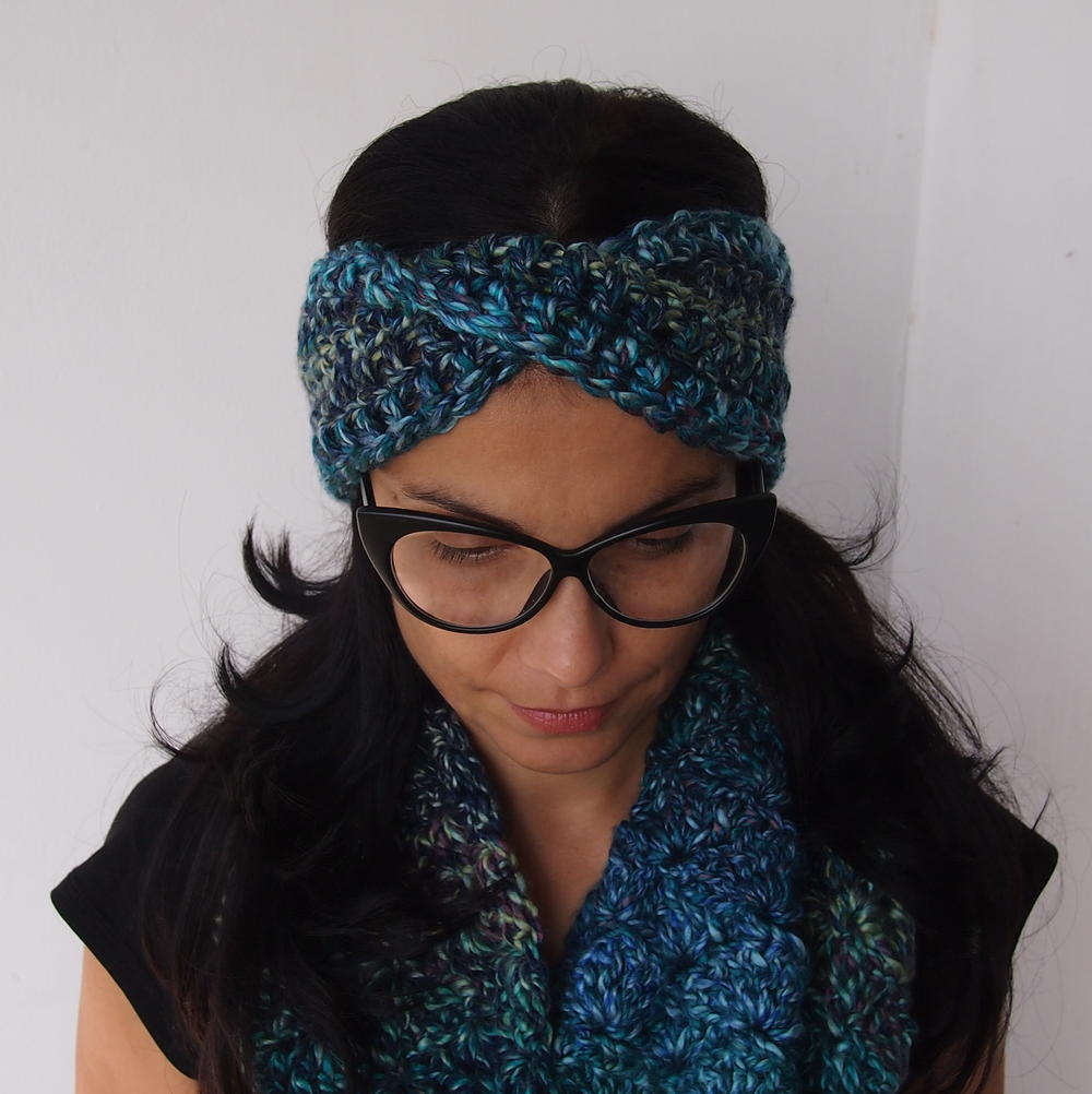 Crochet Turban Twist Headband in Variegated Fluorite