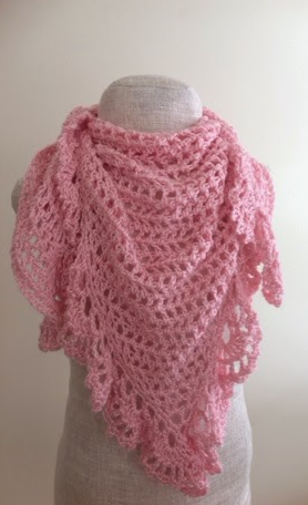 Pink Lace Crochet Triangle Shawl