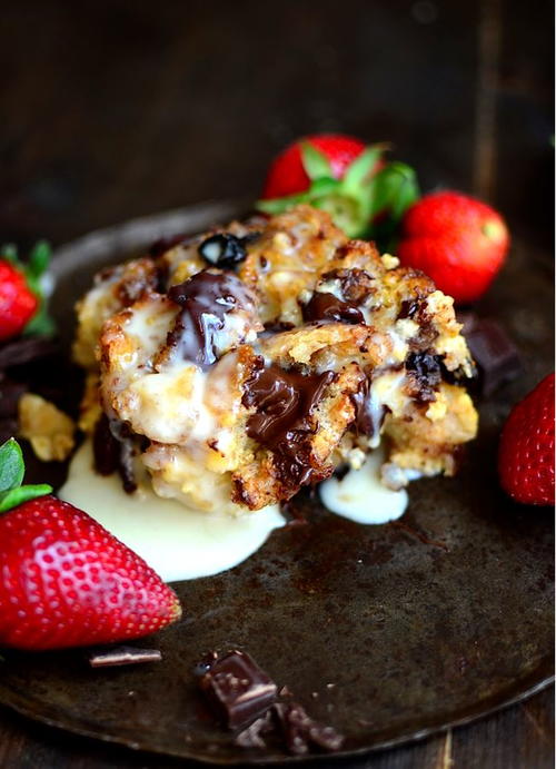 Chocolate and Vanilla Sourdough Bread Pudding