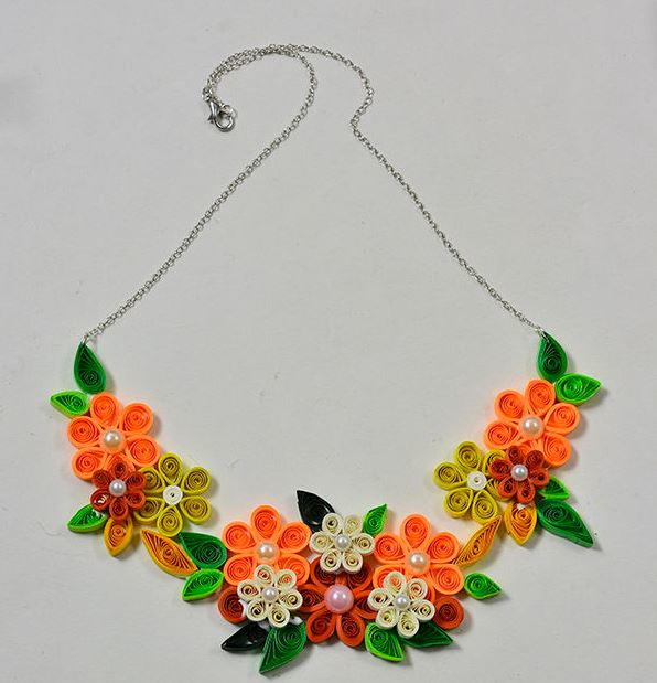 Vibrant Floral and Pearl Quilled Necklace