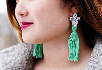 Rhinestone Studded Tassel Earrings