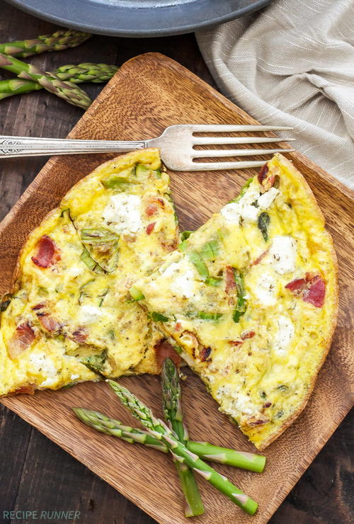 Asparagus, Bacon, and Herbed Goat Cheese Frittata | FaveHealthyRecipes.com