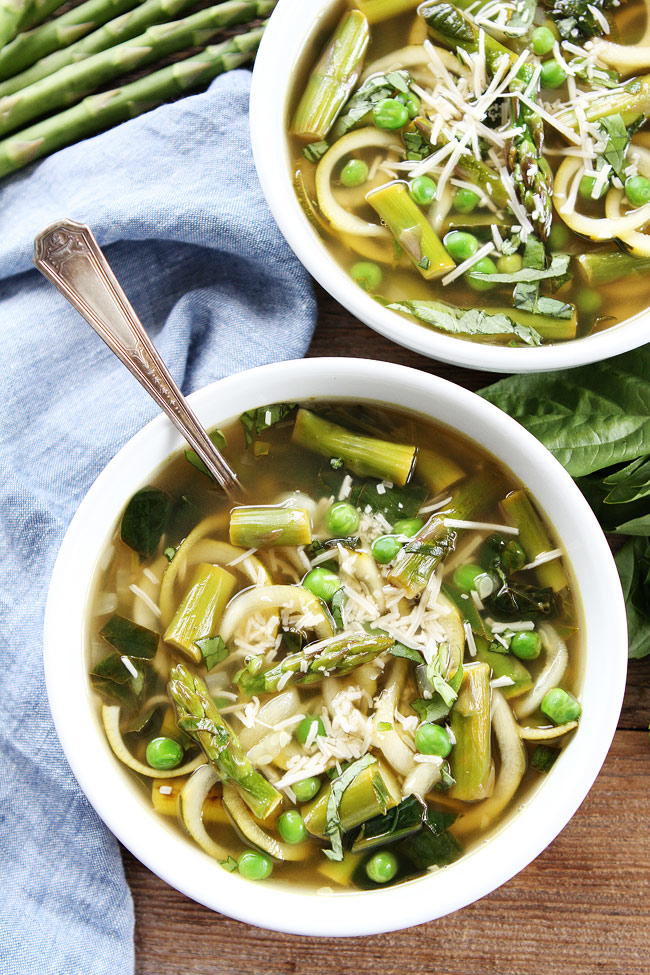 Spring Vegetable Zucchini Noodle Soup | FaveHealthyRecipes.com