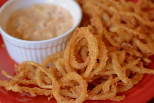 Onion Straws with Chipotle Pepper Aioli