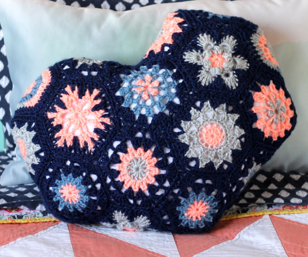 Heart-Shaped Crochet Pillow