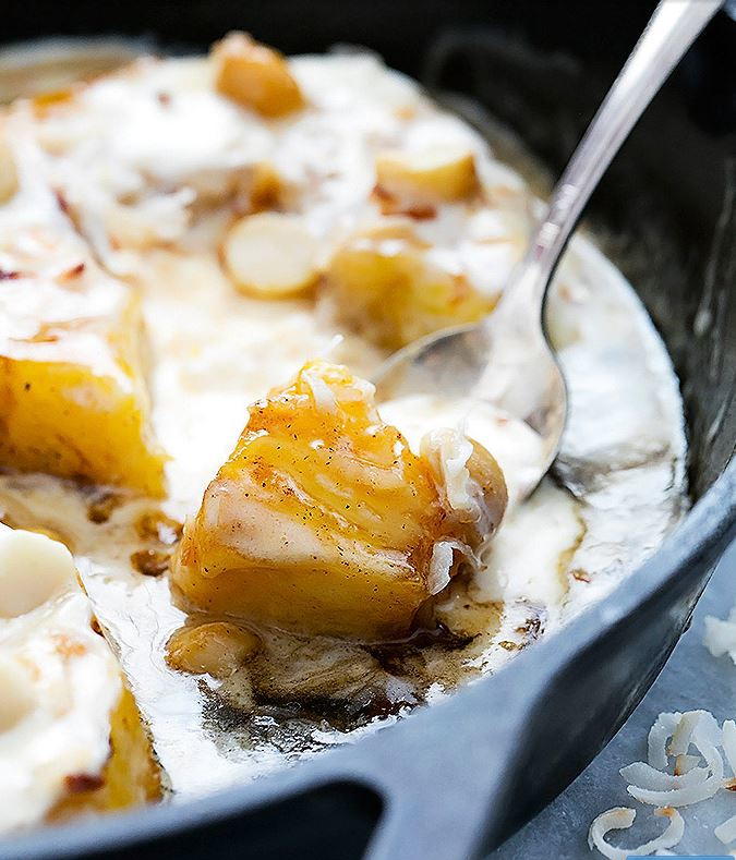 Skillet Caramelized Pineapple Sundaes | FaveSouthernRecipes.com