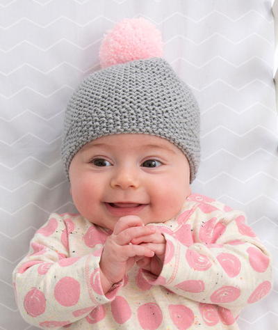 Newborn Small 0-3 Months Beige Hand Knitted Baby Hat with ZigZag Design 