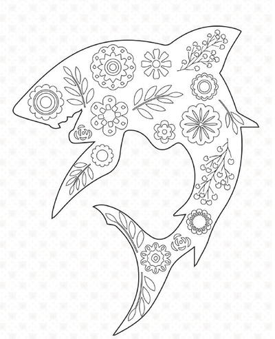 Floral Shark Coloring Page