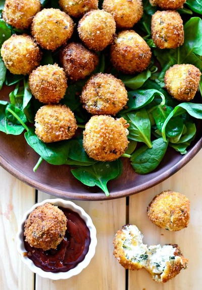Fried Spinach and Artichoke Dip Bites