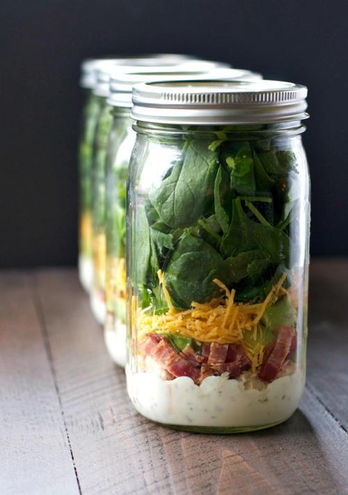 Mason Jar Salads with Chicken Bacon and Ranch