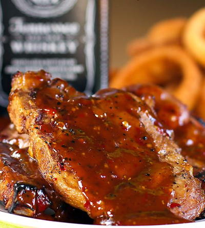 Grilled Pork Chops with Whiskey BBQ Sauce