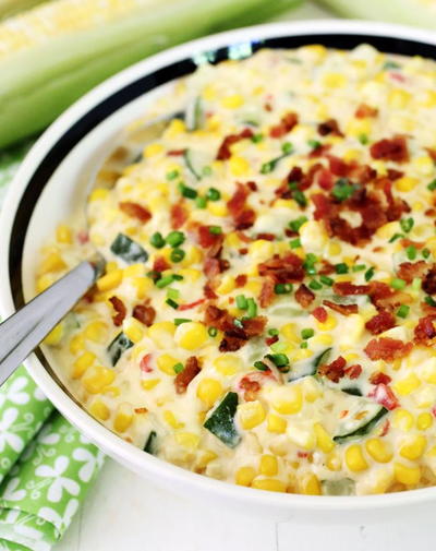 Creamed Corn and Zucchini with Bacon and Cream Cheese