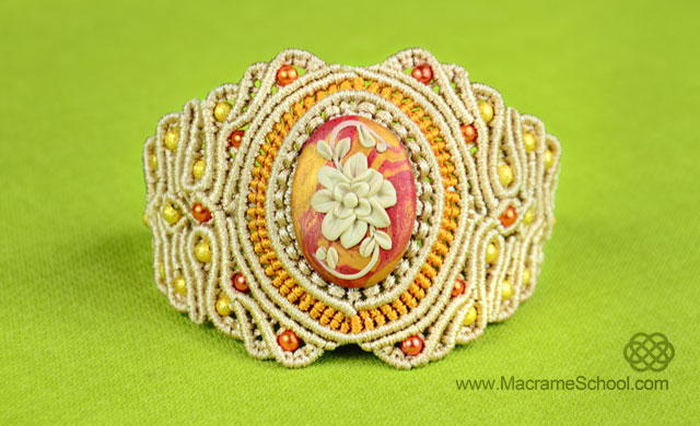 Sunset Magnolia Macrame Cuff Bracelet