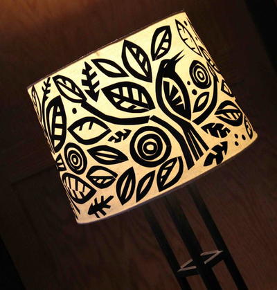 Funky Bird and Leaf Upcycled Lampshade