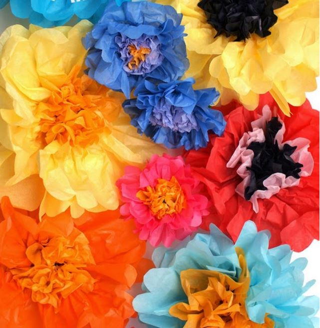 Multi-Colored Tissue Paper Flowers