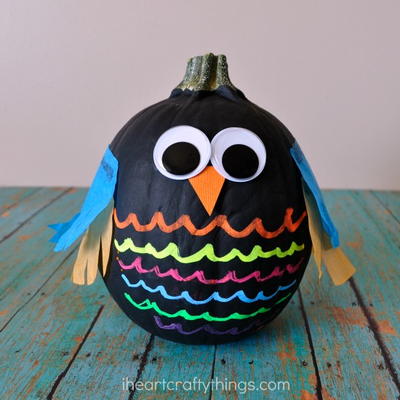 Colorful Owl Halloween Pumpkin Ideas