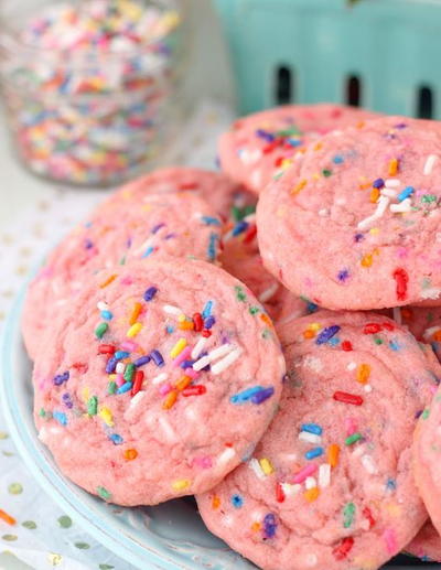 Strawberry Funfetti Cake Mix Cookies