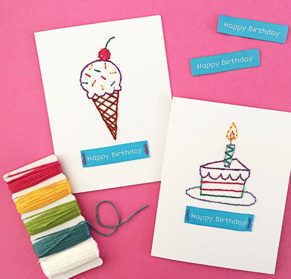 Hand Embroidered Birthday Cards