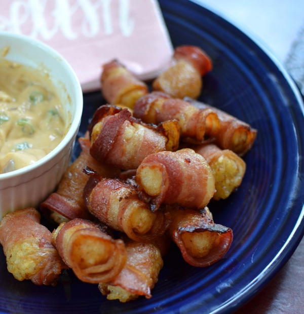 Bacon Wrapped Tater Tots with Chipotle Mayo