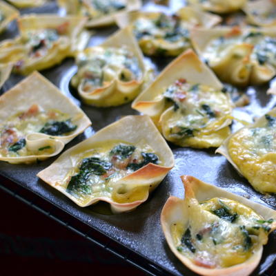 Bacon Spinach Swiss Egg Wontons