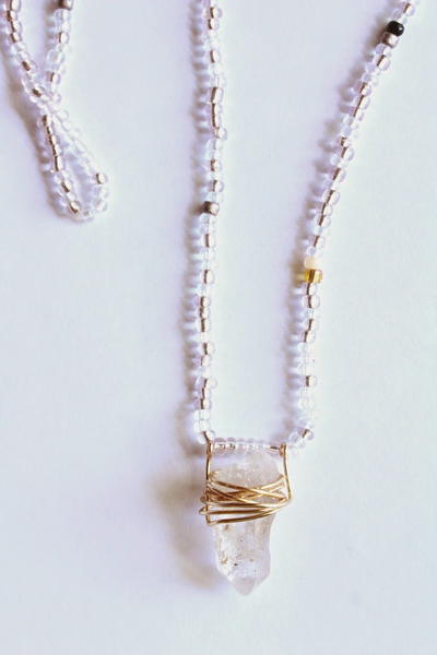 Spiritual Real Crystal Necklace Decorated with 24K Gold Wire Shaped Spiral  and Enamel - Giampouras Collections