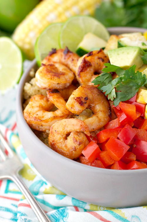 Marinated Shrimp and Summer Vegetable Quinoa Bowls Recipe